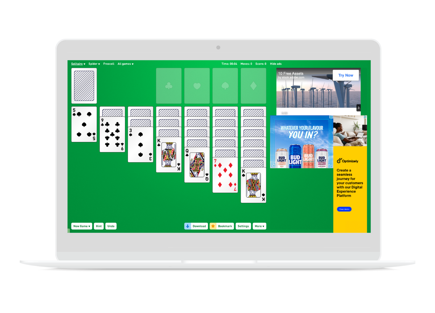 Computer screenshot of Microsoft solitaire game collection Stock